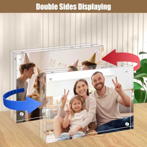 Egofine 4x4 Acrylic Frames 6 Pack, 20mm Thicker Frameless Clear Picture Frames, Double Sided Magnetic Picture Frames, Free Standing Desktop Display - color: 6, size: 4x4