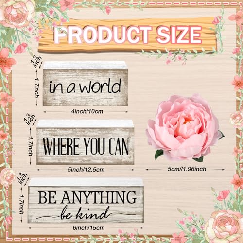 Yuntau 4 Pcs Farmhouse Flower Wooden Table Decor Farmhouse Tiered Tray Decor Rustic Faux Decorative in a World Where You Can Be Anything Be Kind Block Sign Inspired Centerpiece for Home Shelf - style: Flower