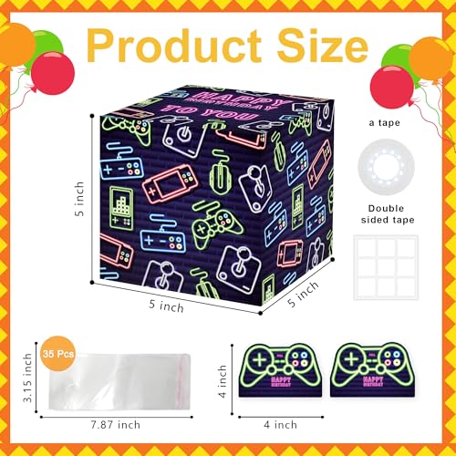 Neon Surprise Money Box Gift Pull for Game Lover- Happy Birthday Money Box for Cash Gift Set Included Happy Birthday Card and 35Pcs Transparent Bags, Fun Birthday Gift for Kids Boys Girls - color: Color 001