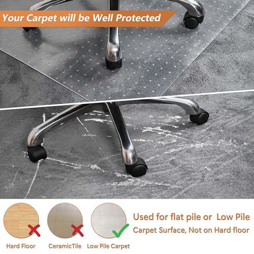 Office Chair Mat, 45" x 53" Clear Carpet Chair Mats for Low Pile Carpeted Floors Home Office, Studded Floor Mat for Office Chair on Carpet - color: Spiked Clear, size: 45" x 53" Rectangular