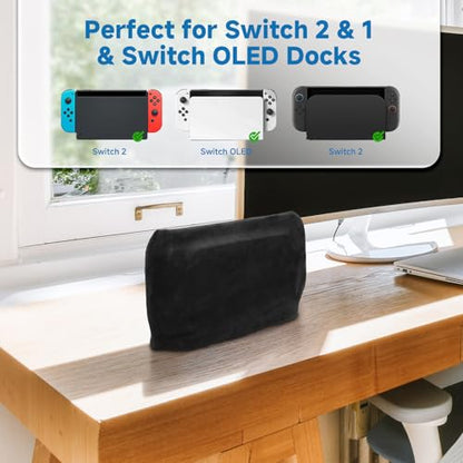 Dust Cover Compatible with Nintendo Switch 2 Console & Dock | Stretch Fabric Dust Guard Sleeve, Anti Scratch Protector for Switch 2 Console with Charging Dock, Black, Dust Cover Only