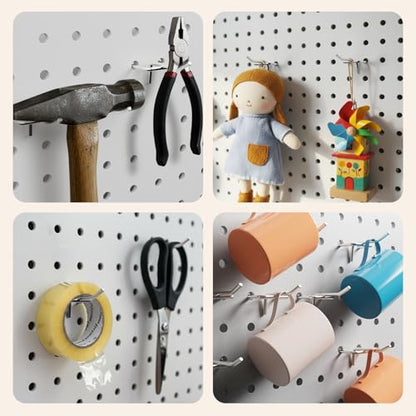 JEAWIWI 50 Pack 2 Inch Metal Pegboard Hooks, Fit 1/4 in and 1/8 in Peg Board Organizer Accessories, for Hanging Storage, Garages, Tool Sheds, Basements - size: 2IN 50PCS