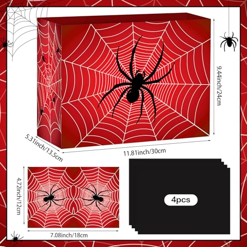 Hooqict Spider Birthday Gift Bag with Handles, Wrapping Paper, Greeting Card for Boys Kids Men Goodie Treat Party Gift Box Black Red Spider Web Birthday Decorations Halloween Bag - color: Spider