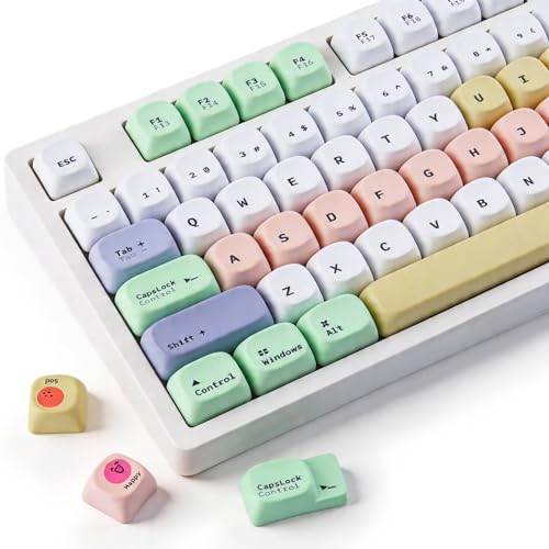 Tsungup MOA Keycaps,Clean & Minimal 130 Keys Magic Bean Custom Keycaps,PBT Cute Dye Sub Key Caps Keyboard Keycap Set for MX Switches Mechanical - color: White&Yellow