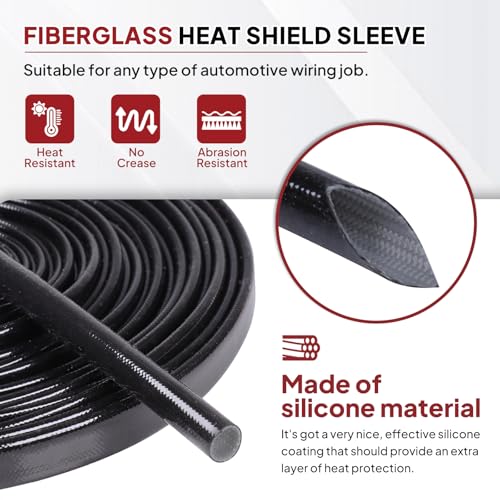 Silicone Fiberglass Sleeve High Temperature Heat Shield Wire Protective Electrical Insulation Self-extinguishing Black (9/16"-16ft) - style: 9/16"-16ft