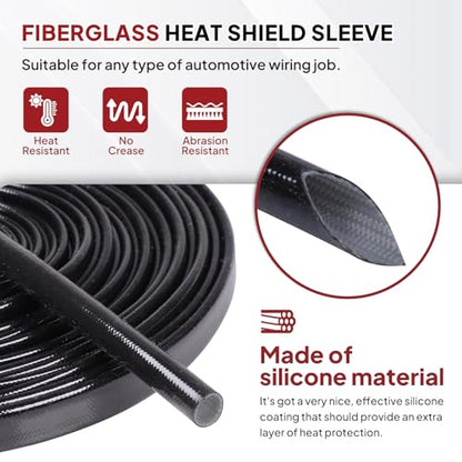 Silicone Fiberglass Sleeve Heat Shield Wire Protective High Temperature Electrical Insulation Self-extinguishing Black (5/16"-9ft) - style: 5/16"-9ft