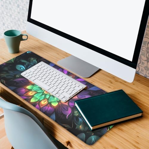 Mandala Art Gaming Mouse Pad Colorful Psychedelic Abstract Boho Large Desk Mat Waterproof Stitched Edges Rubber Base Non-Slip Deskmap Computer Keyboard Mat 31.5 x 11.8 Desk Home Office Gaming - color: Mandala Art, size: 31.5" x 11.8"