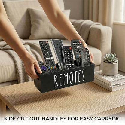 Remote Control Holder, Farmhouse Remote Storage Caddy, Bedside TV Controller Box, Rustic Wood Media Organizer Tray for Home Bedroom Table (Black) - color: Black