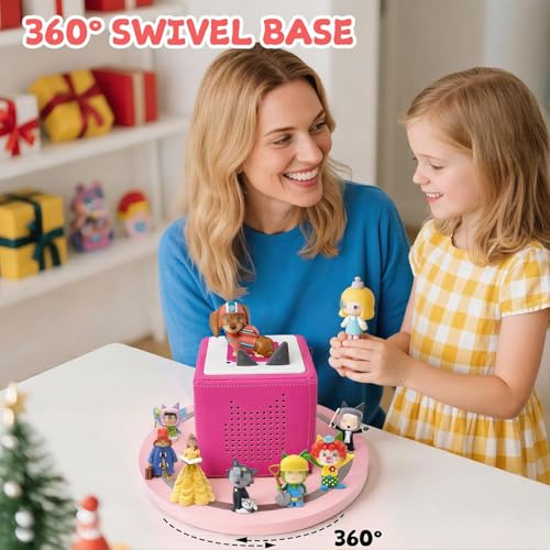 Gieanoo 360° Round Turntable for Tonies Shelf,for TonieBox 1 and ToniesBox 2 Tonie Magnetic Storage Shelf Pine Wood Tonies Box Display Shelf for 10-20 Characters for Kids Room(Pink) - color: Pink