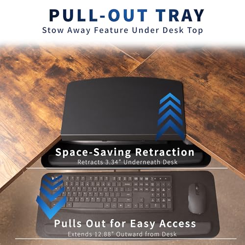 VIVO Black Under Desk Corner 25 x 10 inch Keyboard Tray, MOUNT-KB03B | Computer Keyboard and Mouse Platform with Corner Connector, Under Table Desk Mount for L-Shaped Workstations, Full Swivel
