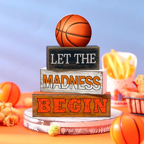 Yuntau 4 Pcs Basketball Table Decorations 2026 Sport Tiered Tray Decor Ball Wooden Sign Blocks Basketball Room Decor Farmhouse Centerpieces for Home Shelf Locker Bedroom Senior Night Party Gifts - style: Basketball
