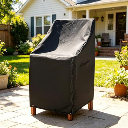 RosieLily Patio Chair Covers High Back Outdoor Bar Stool Covers (1 Pack-Black, 28.35"W x 36.22"D x 47.24"H) - color: 1 Pack-Black, size: 28.35"W x 36.22"D x 47.24"H
