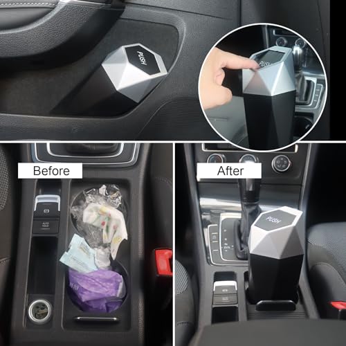 Car Trash Can Bin,Small Garbage Can with Lid,Automotive Cup Holder Mini Cars Trashcan,Portable Door Trash Cans,Car Essentials Gadgets Dustbin (2Pcs, Silver) - color: Silver