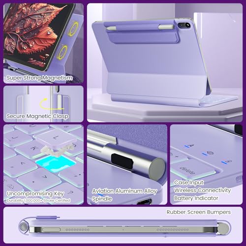 RAYMCRAFT for iPad 11th(A16, 2025)/10th Generation Case with Keyboard, Magic Keyboard 2022, Springy Backlit Keys, Stain-Resistant Surface, Multi-Touch Trackpad,Purple - color: Purple