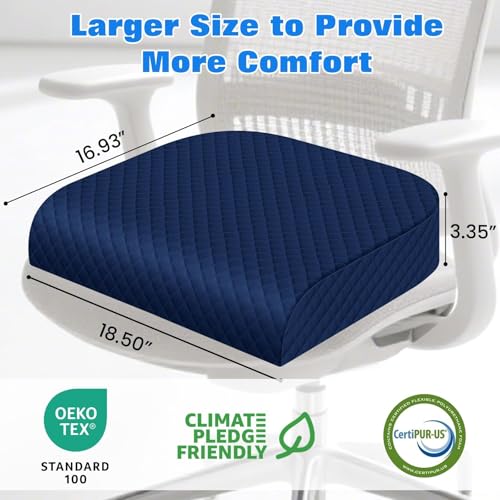 Seat Cushion for Office Chair, Memory Foam Chair Cushions, Car Seat Cushion for Long Sitting, Desk Chair Cushion for Pressure Relief, Non-Slip Bottom, Washable Cover, X-Large, Blue - color: Blue, size: X-Large