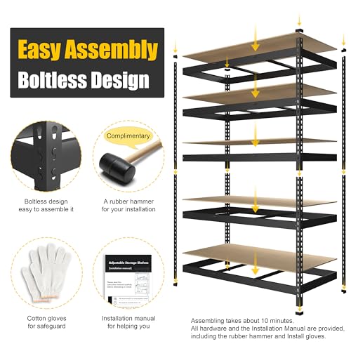 PrimeZone Heavy Duty Storage Shelves - 47"W x 18"D x 71"H 5 Tier Adjustable Garage Storage Shelving, Metal Storage Utility Rack Organizer Shelf Unit for Warehouse Pantry Closet Kitchen Basement, Black - size: 47"W x 18"D x 71"H