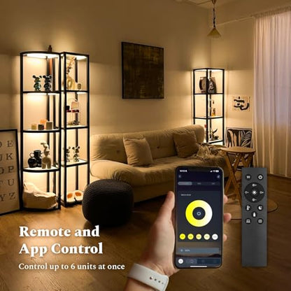 Glass Display Shelf with Remote/APP Control, Curio Cabinet for Collectibles with Light, Modern Shelf Floor Lamp with Adjustable Color Temps for Living Room, Bedroom