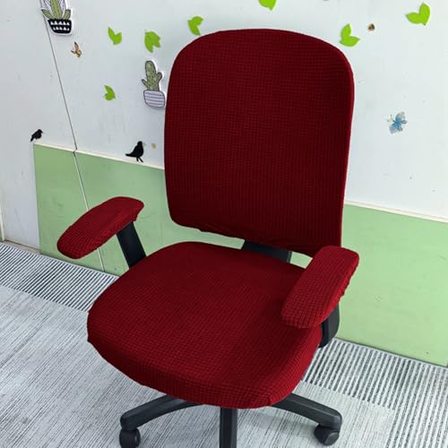 HAPPYDOG 4 Pcs Office Chair Covers Set Stretchable Protective Rotating Computer Chair Seat Covers with Armrest Covers (Red) - color: Red