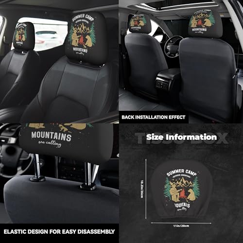 2PCS Black Headrest Covers for Cars Universal Soft Car Protector Seat Rest Cover Camping Lover - color: Camping Lover Black