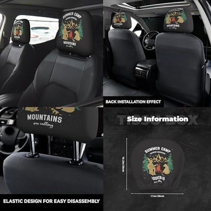 2PCS Black Headrest Covers for Cars Universal Soft Car Protector Seat Rest Cover Camping Lover - color: Camping Lover Black