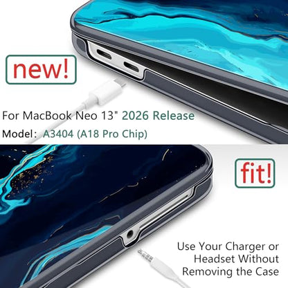 DONGKE Compatible with MacBook Neo 13 Inch Case 2026 A3404 A18 Pro chip & Touch ID, Plastic Hard Shell with Keyboard Cover, Screen Protector & Dust Plugs, Blue Marble - color: Blue Marble
