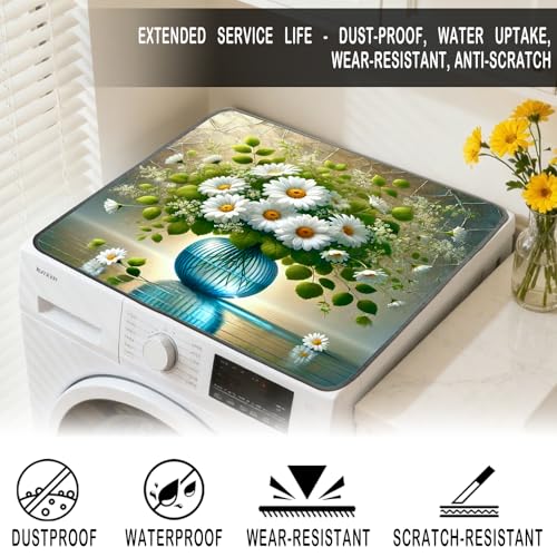 Nuxovilar Daisy Bouquet Dryer Cover for the Top, Non-slip Washer & Dryer Protector, 23.62"x19.68" Dust-proof Washing Machine Mat, Diatom Mud Polyester Top Pad for Laundry Room - color: YYE00283-B
