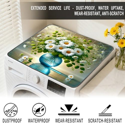 Nuxovilar Daisy Bouquet Dryer Cover for the Top, Non-slip Washer & Dryer Protector, 23.62"x19.68" Dust-proof Washing Machine Mat, Diatom Mud Polyester Top Pad for Laundry Room - color: YYE00283-B
