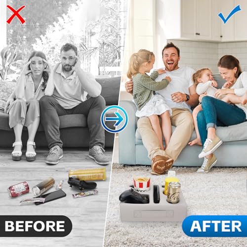 G GOOD GAIN Couch Cup Holder Pillow-Sofa Cup Holder Cozy Buddy | Bed Drink Caddy Holds Tablet, Remote, Snacks | Waterproof Anti-Spill Sofa Beverage Tray for Car, Beach, Picnic, Boat, RV(Light PUGrey) - color: Light Pugray, size: 12.5 x 9.5 inches