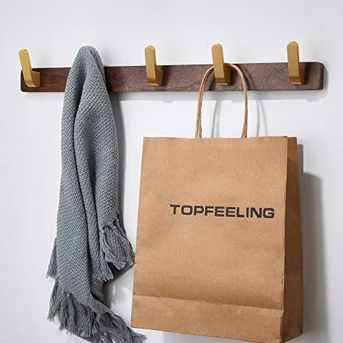 Wall Mounted Coat Rack, Entryway Hanging Coat Rack, Metal Wood Coat Rail with 5 Rustic Hooks Rail for Coat, Scarf, Bag, Towel, Key, Cap, Hat, Walnut Gold Matt - size: 5 Hooks - Curve Shape