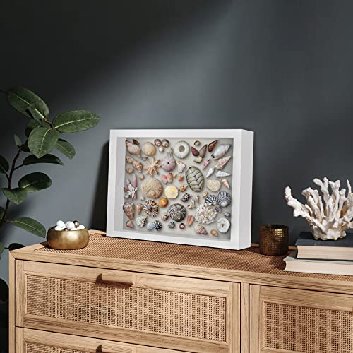 Americanflat 11x14 Shadow Box Frame with Shatter-Resistant Glass - Silhouette Collection - Large Shadow Box Display Case for Tabletop and Wall Display - White with Soft Felt Back - color: White, size: 11x14