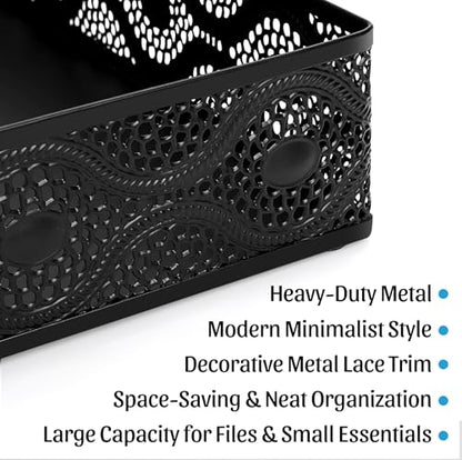 Desk Tray Organizer Mesh File Basket, Office Drawer Metal Trays Organizing Storage Box, Desktop Paper/Letter Tray for Office Home Makeup & Vanity, Black, Pattern 1# - style: Pattern 1#
