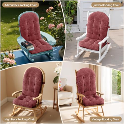 Rocking Chair Cushion - Corduroy Fabric, High-Density Sponge, Durable Comfort Non-Slip Bottom Tufted Seat Pads with Ties, Corduroy︱Dark Red, 44x19x4 inch - color: Corduroy | Dark Red