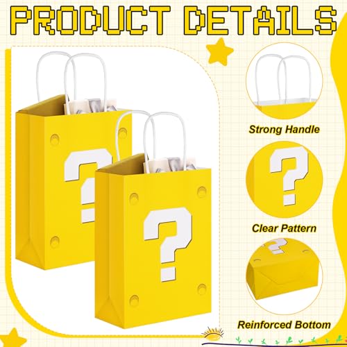24 Pcs Yellow Party Gift Bags Video Game Themed Goodie Bag Cartoon Paper Candy Bags for Birthday Party Decorations Supplies