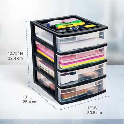 Gracious Living 4 Drawer Desktop & Countertop Organizer w/Organization Lid for Craft Storage, Office Supplies & School Supplies, Black/Clear (2 Pack) - size: 2 Pack