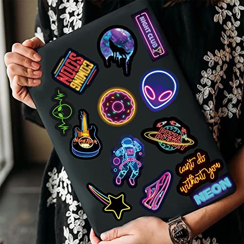 100Pcs Cool Neon Light Stickers for Kids Teens Adults, Trendy Graffiti Waterproof Vinyl Neon Stickers Pack for Water Bottle, Guitar Skateboard, Luggage, Phone