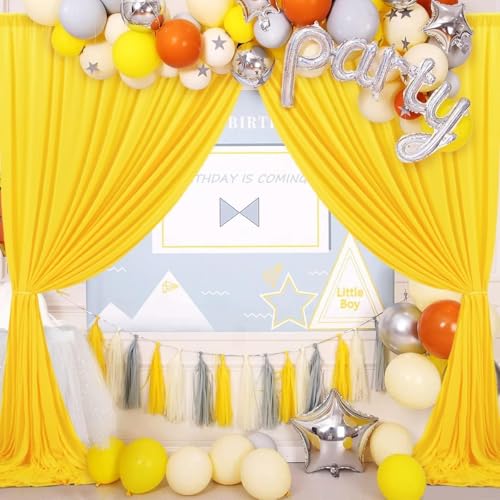 AK TRADING CO. 10 feet x 8 feet IFR Polyester Backdrop Drapes Curtains Panels with Rod Pockets - Wedding Ceremony Party Home Window Decorations - Lemon Yellow - color: Lemon Yellow