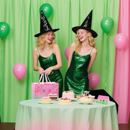 Mprocen Pink Green Party Favor Bags, Witch Musical Cartoon Animation Goodie Bags with Greeting Cards Tissue Papers for Witch Crown Theme Birthday Party Supplies - color: Themed 1