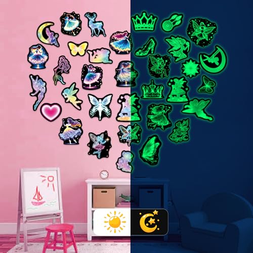 Glow in The Dark Neon Princess Water Bottle Stickers for Kids, 50 Pcs Fairy Waterproof Vinyl Laptop Decals, Teens Girls Boys Adults Phone Case Skateboard Luggage Decor - color: Luminescent-448ksxx