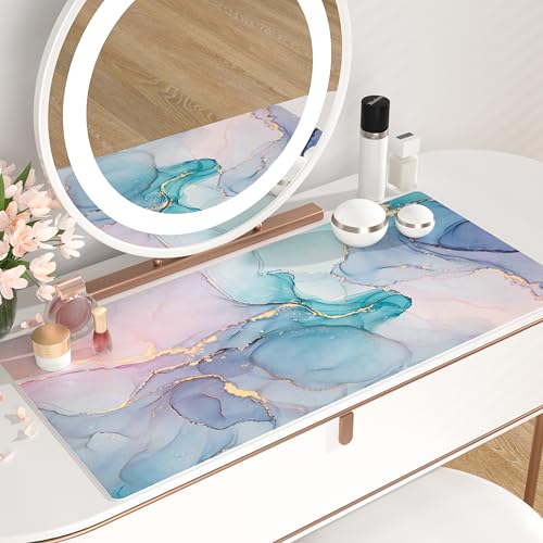 QIYI Large Mouse Pad, PU Leather Desk Mat for Desktop, Waterproof Gaming Desk Pad, Marble Full Desk Accessories Keyboard Mousepad, Abstract Art Home Office Décor 31.5" x 15.7" - Blue Pink Fluid - color: Blue Pink Fluid, size: 31.5" x 15.7"