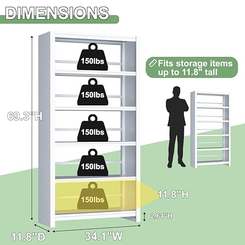 5 Tier AV Media Stand, 69.3" Tall Media Shelf Bookcase, Open Display Storage Shelves for CD Record Player, Stereo Receiver, AV Equipment, White - color: White, size: 69.3"H