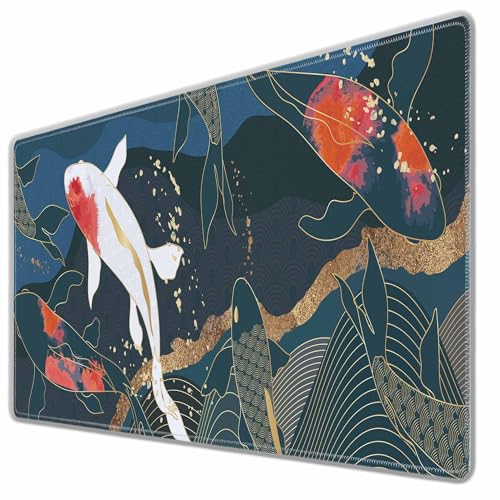 Japanese Fish Mouse Pad Abstract Oriental Japanese Asian Keyboard Mat Large Gaming Mousepad for Desk,Office,Bed 35.4"X15.7" - color: koi fish