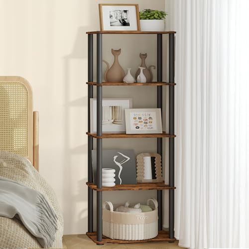 VASAGLE Superfast Toolless Assembly, 5-Tier Shelf for Living Room, Standing Shelf, Bookshelf, Bedroom, Kitchen, 9.4 x 15 x 54.7 Inches, Rustic Brown and Ink Black ULLS135K01 - color: Rustic Brown + Ink Black, size: 5 Tiers (15"W)