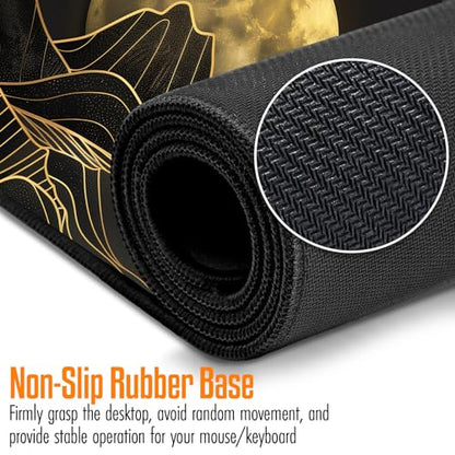 VNDL Large Japanese Gaming Mouse Pad, Black and Gold, Premium Non-Slip Anime Desk Pad for Office, Extended XL XXL Mouse Mat and Laptop Pad, Waterproof and Stiched Edges 31.5 x 15.7 in (topo1) - color: topo1