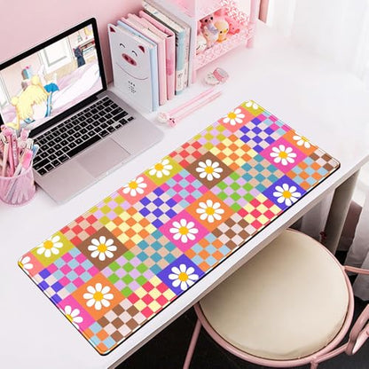 Pink Desk Mat Trendy Checkered Aesthetic Desk Pad Computer Large Mouse Pad Aesthetic Desk Accessories Office Gifts for Her Cute Keyboard and Mouse Pad Desk Computer Mat 31.5 X 11.8 in - color: D-pink Grid