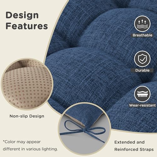 AddGrace Non-Slip Rocking Chair Cushion Extra Large Linen Thick Chair Pads Durable High Back Seat Cushions with Ties Set of 2 Navy - color: Navy