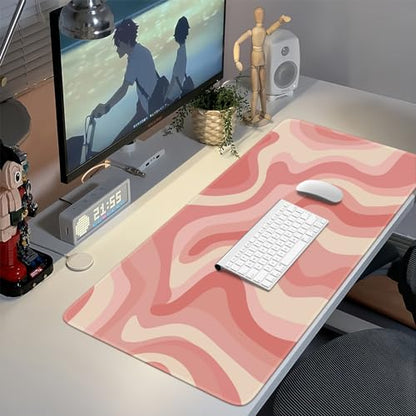 iCasso XXL Large Mouse Pad, Rubber Base Mousepad with Stitched Edges, Big Computer Mouse Mat for Office, Home, Fluid - color: Pink Topographic