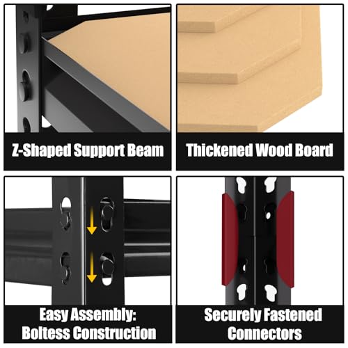 PrimeZone Storage Shelves 5 Tier Adjustable Garage Storage Shelving, Heavy Duty Metal Storage Utility Rack Organizer Shelf Unit for Warehouse Pantry Closet Kitchen Basement, 28" x 12" x 59", Black - size: 28"W x 12"D x 59"H