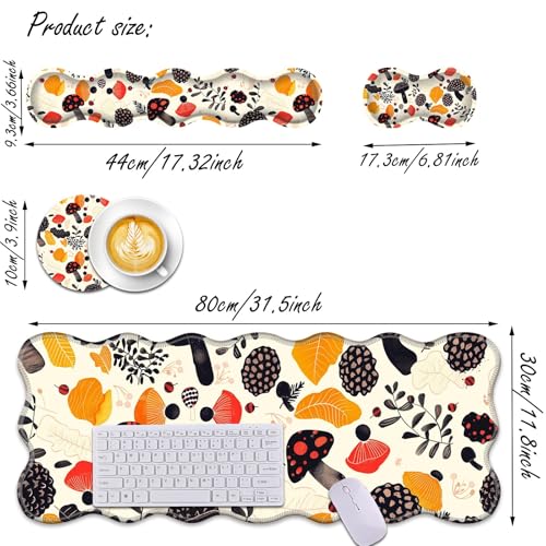 Bxgolkgd Desk Mat Set,Mouse Pad with Keyboard Wrist Rest & Mouse Wrist Rest,Wave-Shaped Design,Non-Slip Rubber Base,Ergonomic Desk Mat for Home,Office,Gaming,Abstract Mushroom - color: Abstract Mushroom