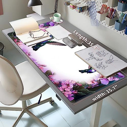 Hummingbird Extended Large Mouse Pad with Coaster - 35.4 x 15.7 Full Desk Mousepad - Stitched Edges - Ultimate Gaming Desk Mat - color: Hummingbird, size: 35.4L x 15.7W inches