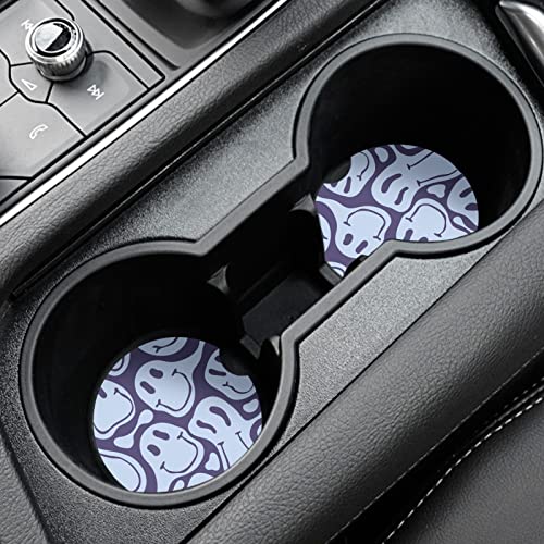 Car Coasters,Purple Smily Absorbent 2 Pack for Cup Holders with Finger Notch,2.56 inches Ceramics Heat Resistant Anti Slip Cork Base Car Drinks Coasters Auto Cup Holder(Blue Smily) - color: Blue Smiley Face